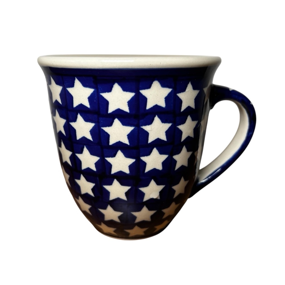 Blue White Star Mug Polish Boleslawiec Pottery 4.5" Lead Cadmium Free VGUC